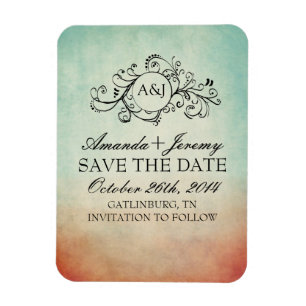 Rustikale blaue und rote bohemian Save-The-Date-Ka Magnet