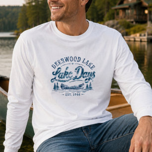 Rustikale blaue Vintage-Seetage-Deerwood-Lake-Cano T-Shirt