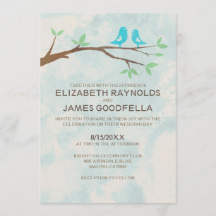 Rustikale Blaue Vogel Hochzeitskarten Einladung