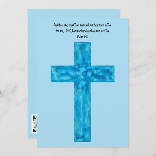 Rustikale blaue Wasserfarbe Cross Faith Flat Note  Dankeskarte (Vorne/Hinten)