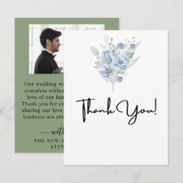 rustikale blaue Wasserfarben Blumen & Blätter Dankeskarte