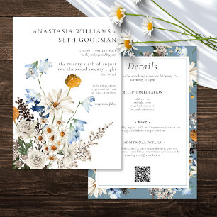 Rustikale blaue Wildblumen & Daisies Hochzeit zwei Einladung