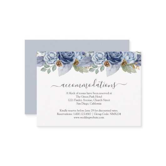 Rustikale Blauer Winterblumenhochzeit Begleitkarte (Vorderseite/Rückseite Beispiel)