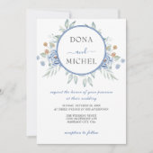 Rustikale Blauer Winterblumenhochzeit Einladung (Vorderseite)