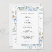 Rustikale Blauer Winterblumenhochzeit Einladung (Vorderseite)