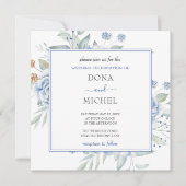 Rustikale Blauer Winterblumenhochzeit Einladung (Vorderseite)