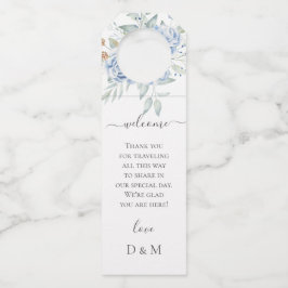 Rustikale Blauer Winterblumenhochzeit Flaschenanhänger