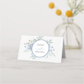 Rustikale Blauer Winterblumenhochzeit Platzkarte (Rückseite)