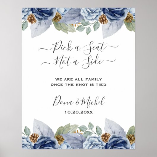 Rustikale Blauer Winterblumenhochzeit Poster (Vorne)