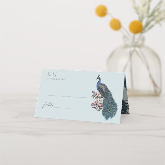 Rustikale Blauflorenpfauenhochzeit Platzkarte (Vorderseite)