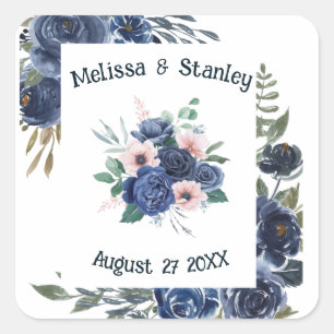 Rustikale blaugrüne Eukalyptus Watercolor Wedding Quadratischer Aufkleber