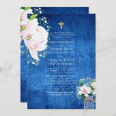 Rustikale blaukatholische Hochzeit der Hochzeit de Einladung (Vorne/Hinten)