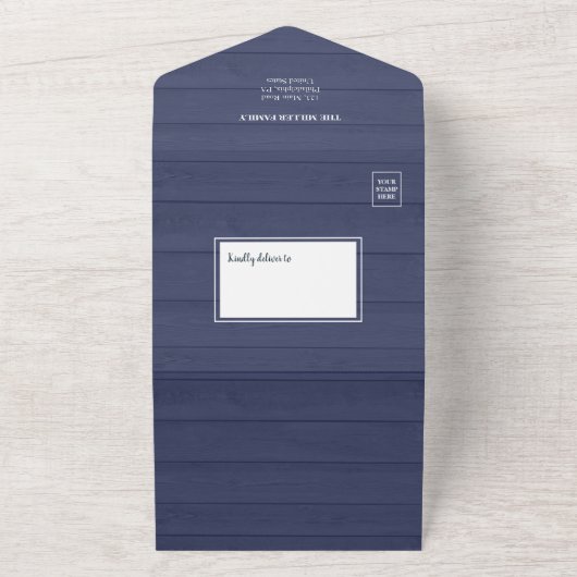 Rustikale Blautafel und Stringlichter-Fotokarte All In One Einladung (Außenbereich)