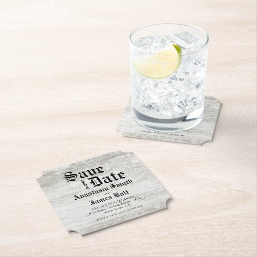 Rustikale Bleichholz-Hochzeit retten das Datum Untersetzer (Vor Ort)