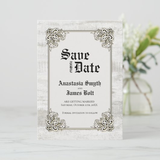 Rustikale Bleichholzschnitzel Save The Date (Stehend Vorderseite)