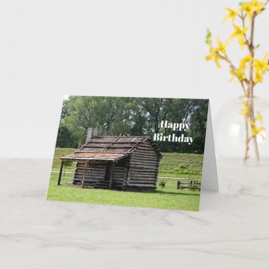 Rustikale Blockhütte Foto Geburtstag Karte (Gelbe Blume)