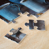 Rustikale Blockhütte mit Lampenlichtbühne Puzzle (Seite)