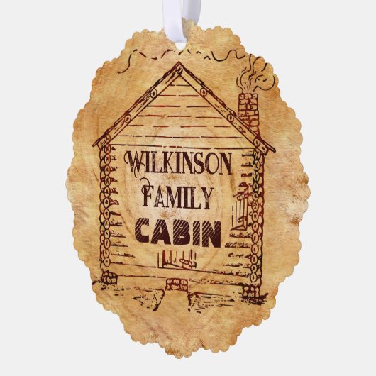 Rustikale Blockhütte Personalisiert Familienname Ornament Karte (Links)