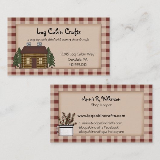 Rustikale Blockhütte Visitenkarte (Vorne/Hinten)