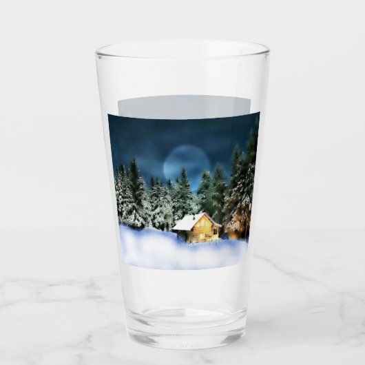 Rustikale Blockhütte Vollmond Glas (Vorderseite)
