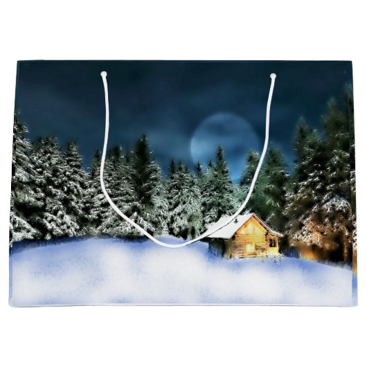 Rustikale Blockhütte Vollmond Große Geschenktüte (Vorderseite)