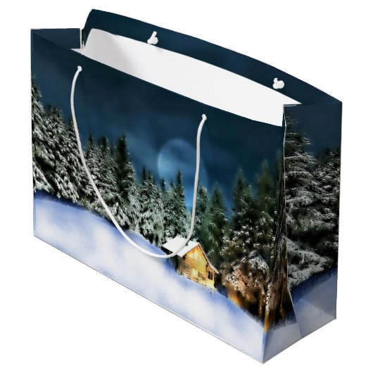 Rustikale Blockhütte Vollmond Große Geschenktüte (Rückseite Schrägansicht)