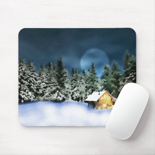 Rustikale Blockhütte Vollmond Mousepad (Mit Mouse)