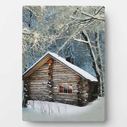Rustikale Blockhütte Wintermagie Fotoplatte (Vorderseite)