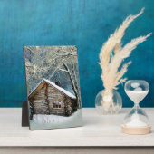 Rustikale Blockhütte Wintermagie Fotoplatte (Seite)