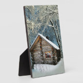 Rustikale Blockhütte Wintermagie Fotoplatte (Seite)