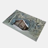 Rustikale Blockhütte Wintermagie Fußmatte (Schrägansicht)
