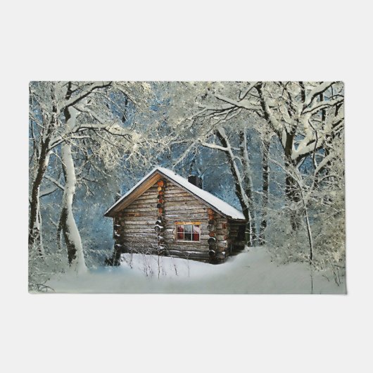 Rustikale Blockhütte Wintermagie Fußmatte (Vorderseite)