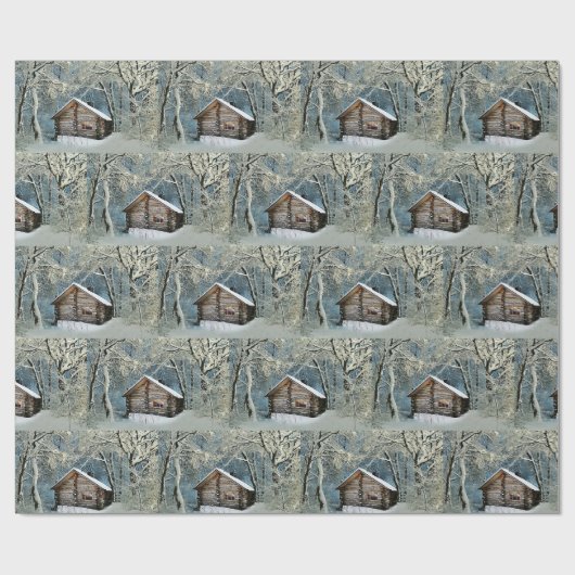 Rustikale Blockhütte Wintermagie Geschenkpapier (Flach)