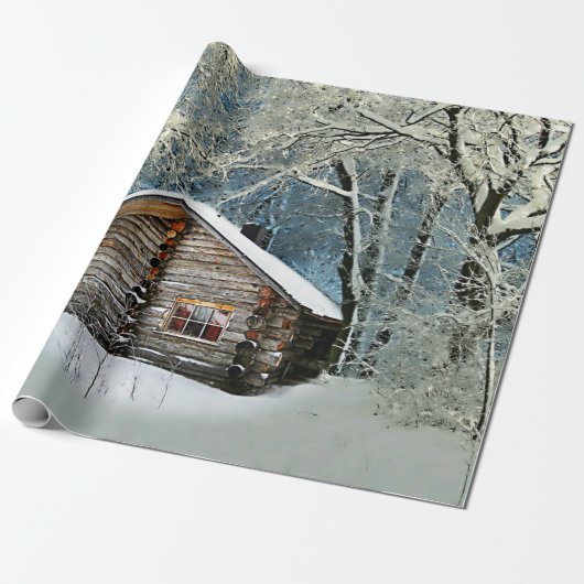 Rustikale Blockhütte Wintermagie Geschenkpapier (Ungerollt)