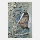 Rustikale Blockhütte Wintermagie Geschirrtuch (Vertikal)