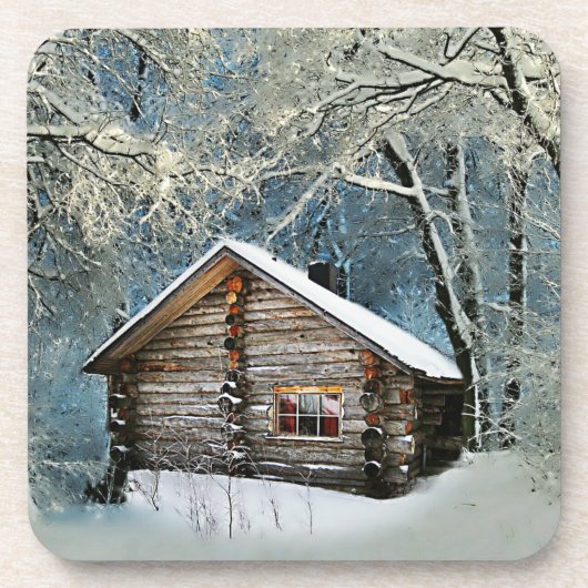 Rustikale Blockhütte Wintermagie Getränkeuntersetzer (Vorderseite)