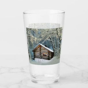 Rustikale Blockhütte Wintermagie Glas