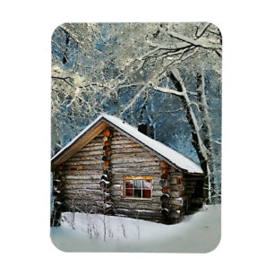 Rustikale Blockhütte Wintermagie Magnet