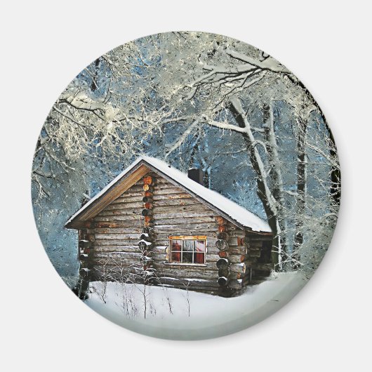 Rustikale Blockhütte Wintermagie Magnet (Vorne)