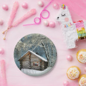 Rustikale Blockhütte Wintermagie Pappteller (Party)