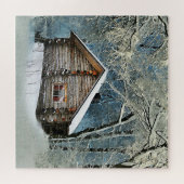 Rustikale Blockhütte Wintermagie Puzzle (Horizontal)