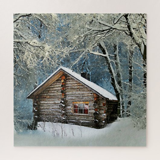 Rustikale Blockhütte Wintermagie Puzzle (Vertikal)