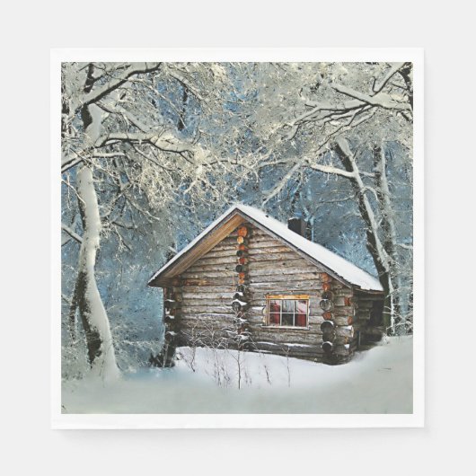 Rustikale Blockhütte Wintermagie Serviette (Vorderseite)