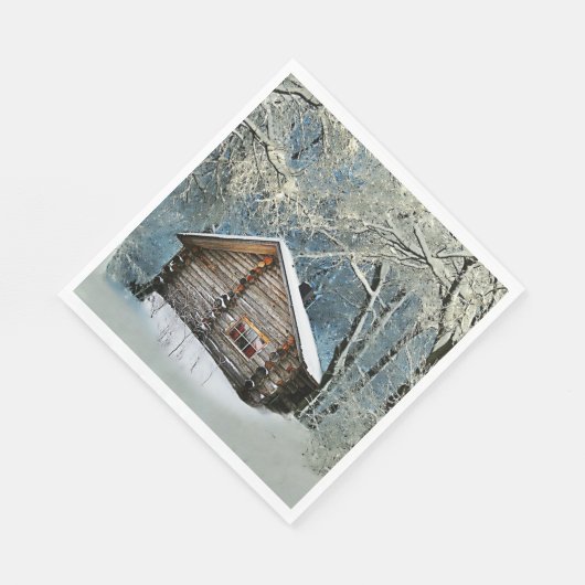 Rustikale Blockhütte Wintermagie Serviette (Ecke)