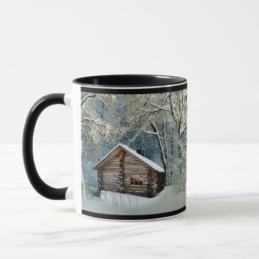 Rustikale Blockhütte Wintermagie Tasse (Links)