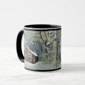 Rustikale Blockhütte Wintermagie Tasse (Vorderseite Links)