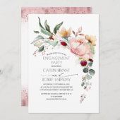 Rustikale Bloom Boho Pink Gold-Engagement-Partei Einladung (Vorne/Hinten)