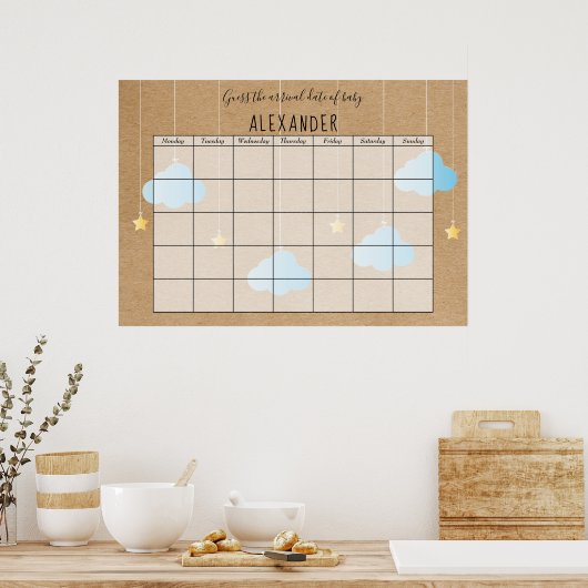 Rustikale Blue Clouds Gold Stars schätzen den Fäll Poster (Küche)