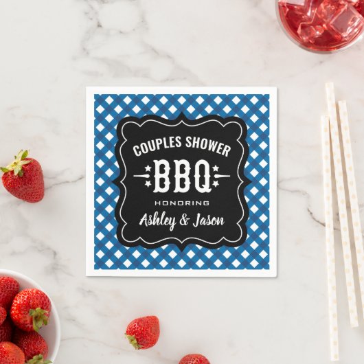 Rustikale Blue Gingham BBQ Paare Brause Serviette (Beispiel)