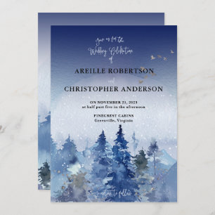 Rustikale Blue Pine Misty Forest Wedding Einladung